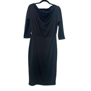Nordstrom Rack Cowl Neck Quarter Sleeve Stretch Sheath Dress Black Medium
